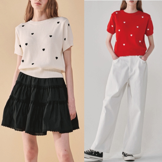 ハート柄 半袖 ニット (2 colors) 7,903円