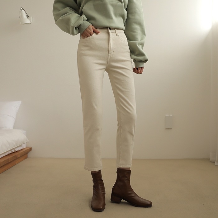 [韓国ファッション] あったか起毛 隠しウエストゴム バックスリット ストレッチコットンストレートパンツ