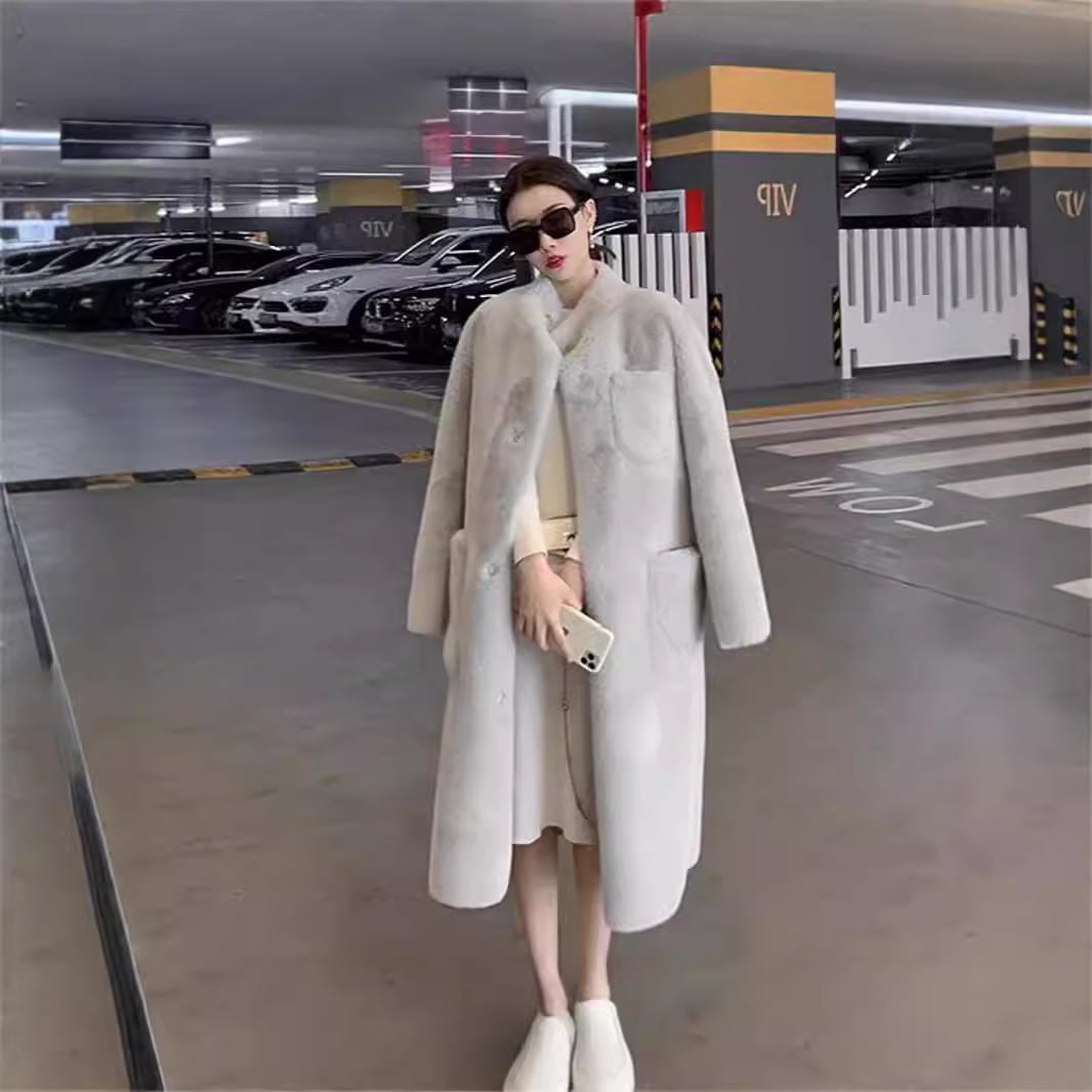 環境に優しいファーワンピース冬韓国風ミンクベルベットミドル丈膝上スタンドカラープラッシュファーコート