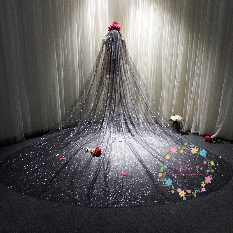ウエディングベール 黒 ロングベール 安い 結婚式用ベール ロングベール 二次会 花嫁 ブライダル フェイスアップ マリアベール