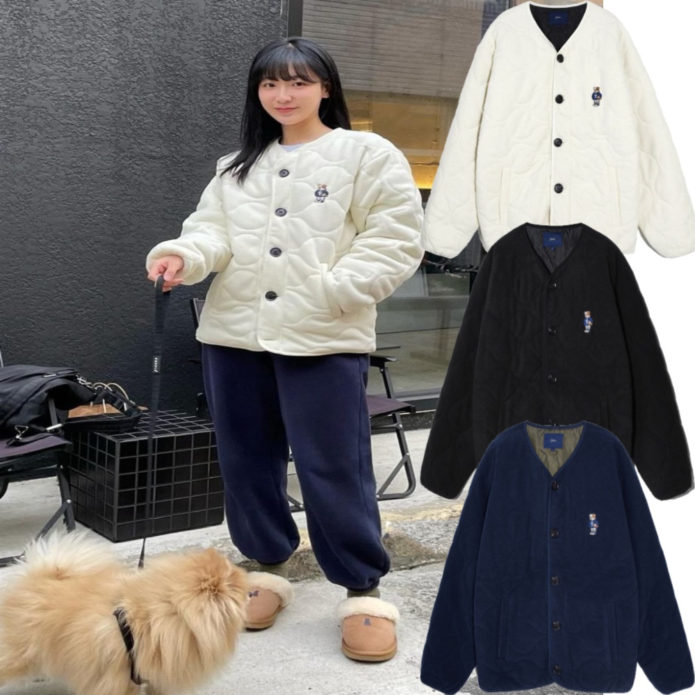 EMBROIDERY DAN COLLARLESS QUILTING FLEECE JACKET/ユニセックス