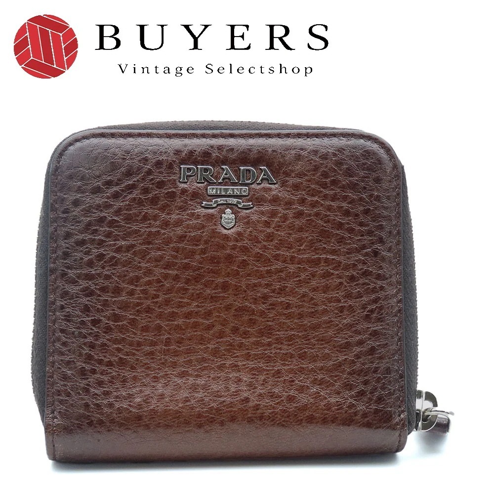 中古 二つ折り財布 1M0522 レザー CACAO ブラウン シルバー金具 コンパクト ラウンドファスナー レディース 女性
