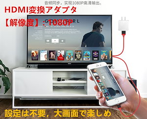 HDMI変換アダプタ Lightning HDMI iPhone iPad 対応 ライトニングケーブル スマホ 高解像度 ゲーム カーナビ 画像 動画 TV iOS12