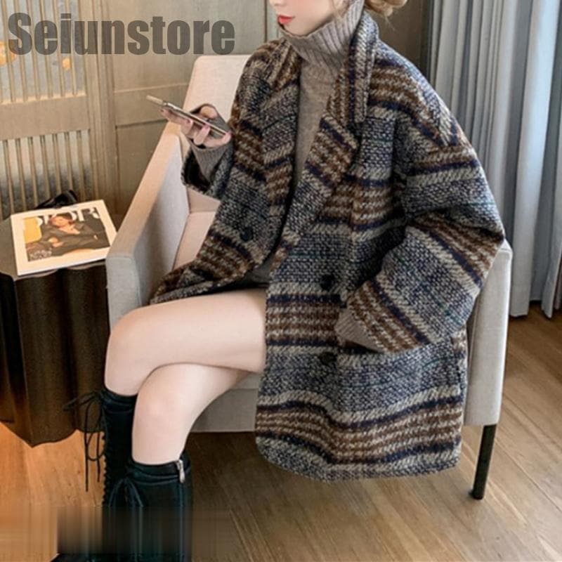Pコート ピーコート コート アウター ジャケット チェック ウール ダブルカラー ショート丈 レディース スタイルコート 厚手 秋冬 大きいサイズ M L 韓国 6,410円