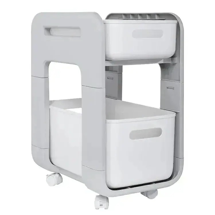 360度回転可能 グレー 小物収納 幅255×奥行38×高さ485cm 調味料ラック 新作登場 収納 移動式 キャスター付きワゴン 2段 キッチンワゴン 総耐荷重kg 組立簡単 収納ラック 台所収納