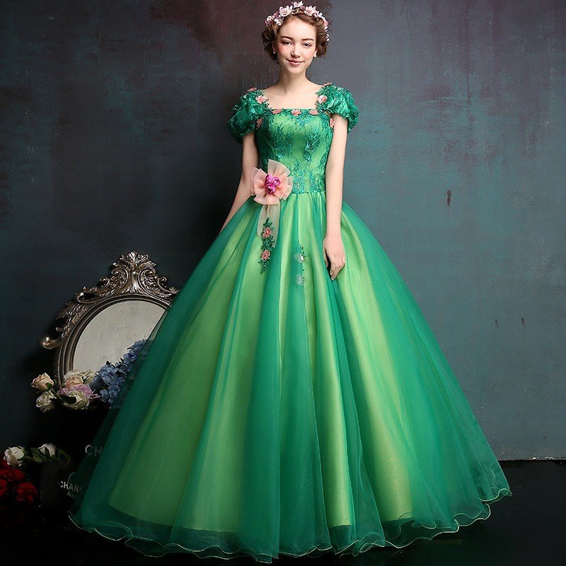 新商品　ウェディングドレス カラードレス 演奏会用ロングドレス　大きいサイズ ピアノ 発表会 グリーン オーダーメイド可能