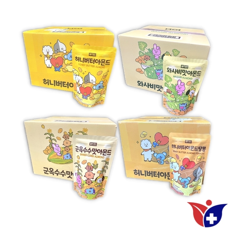 ハニーバターアーモンド わさびアーモンド 焼きコーンアーモンド ハニーバターアーモンドピーナッツ 180g x20個1 箱 BT21(BTS キャラクターデザイン)