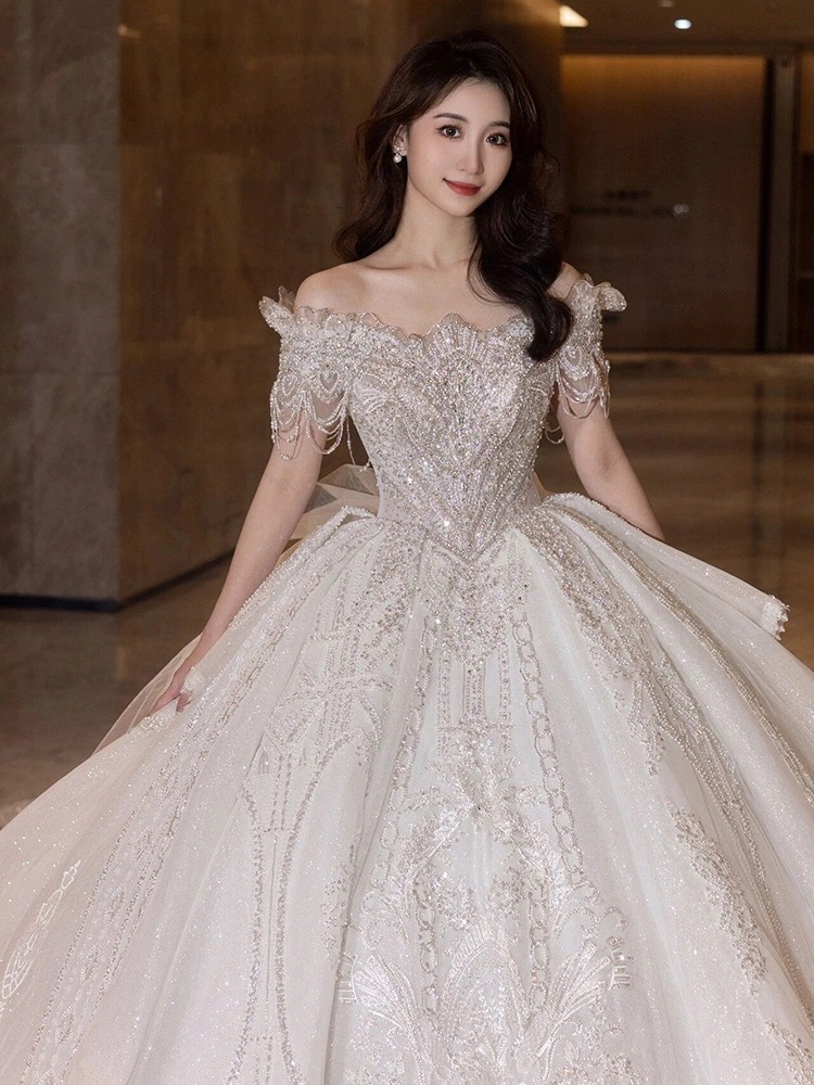 ワンショルダー ウェディングドレス 花嫁 2025 プリンセス重工 プチメインヤーン