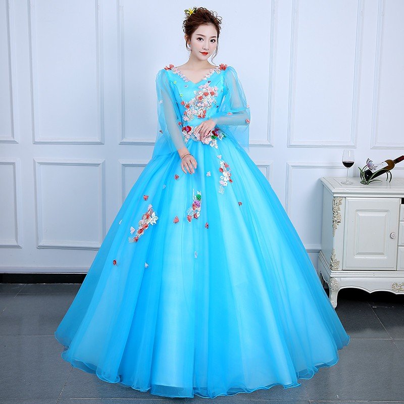 カラードレス 演奏会用 ロングドレス 安い コンサート パーティードレス 発表会 ウェディングカラードレス 二次会 プリンセス 結婚式 ステージ衣装 ブルー