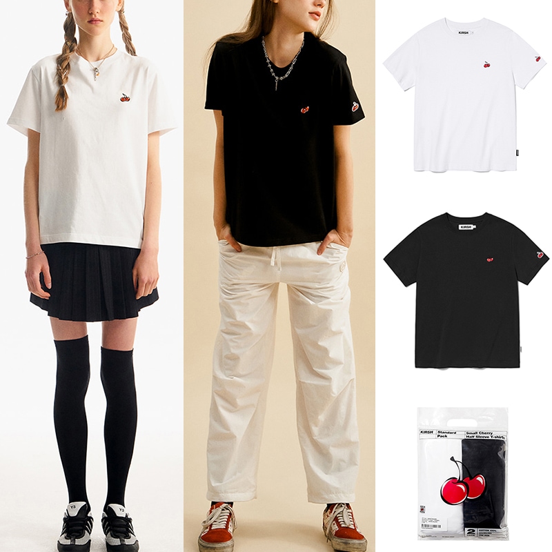 [韓国人気］SMALL CHERRY STANDARD T-SHIRT 2PACK [WHITE / BLACK]