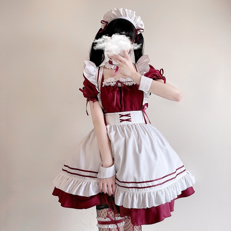 レッド メイド服 ロリータメイド服 コスプレ衣装 コス メイドドレス 大きいサイズ