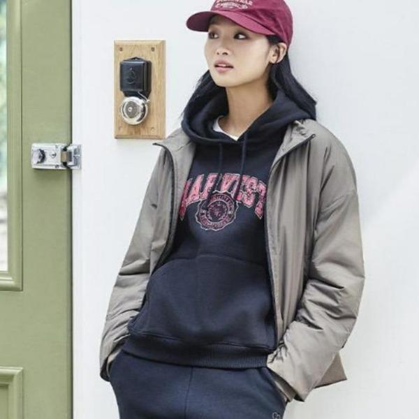 HC09 女性 暖かく快適なレタリング起毛フード付きスウェットシャツリブ編みの暖かい起毛裏地レタリング（S41236574）