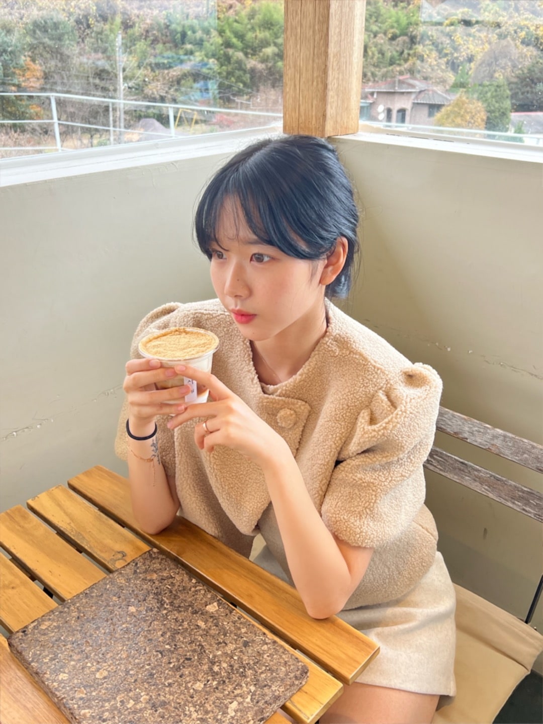 ボアフリース半袖ジャケット キルティング ウール フリース