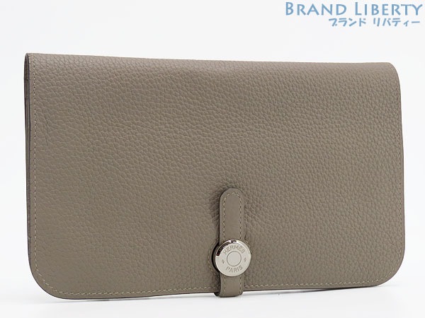 レア新品同様エルメスドゴンデュオGM二つ折り長財布コインケース付きグリアスファルトグレーベージュ系トゴ