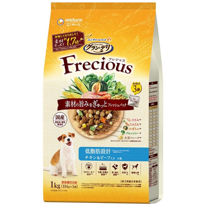 （まとめ買い）グラン/デリ Frecious アダルト成犬用 低脂肪設計 チキン＆ビーフ入り 1kg 犬用フード [x3]