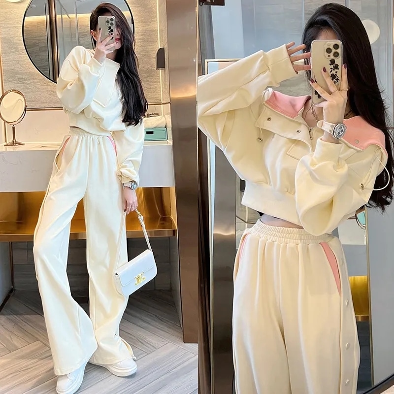 スポーツウェア セットアップ スウェット ジャージ 部屋着 ストレートパンツ ショート丈 アンクル丈 長袖 フード付き ハイウエスト 上下セット 2点セット カジュアル おしゃれ 大人女子 こなれ感