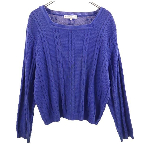 クリスチャンディオール スポーツ 長袖 スクエアネック ケーブル ニット L 青系 Christian Dior SPORTS セーター レディース