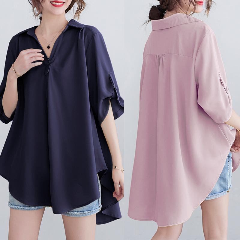 シャツ ブラウス レディース シフォン 五分袖 ゆったり 体型カバー シンプル ティーシャツ 大きいサイズ カジュアル 通勤 春夏 母の日 プレゼント