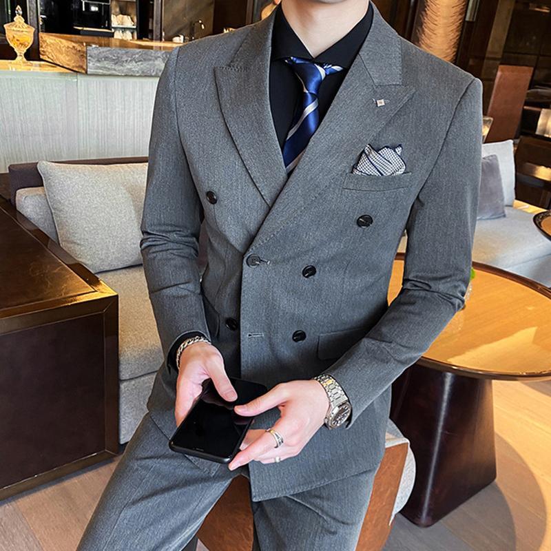 【本日限定】メンズ ダブルスーツ 3点セット スーツセット 無地 ジャケット ベスト パンツ スリム ビジネス フォーマル パーティー 結婚式 紳士服 秋冬