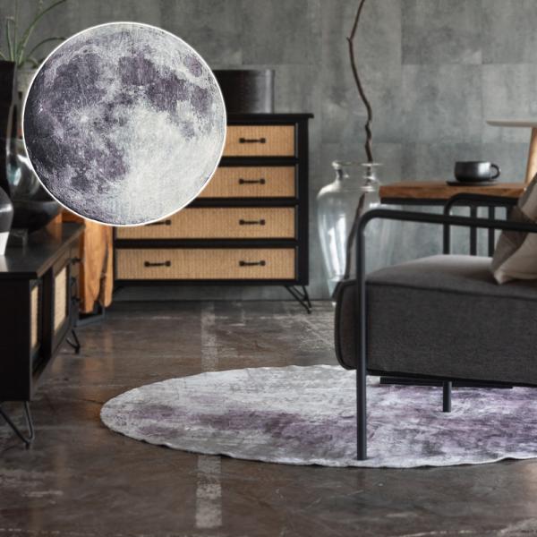 ラグ おしゃれ 円形 丸型 サークル ラウンド ラグマット カーペット 絨毯 敷き物 月 ムーン moon 柄 デザイン インテリア 映える レトロ モダン アート リアル