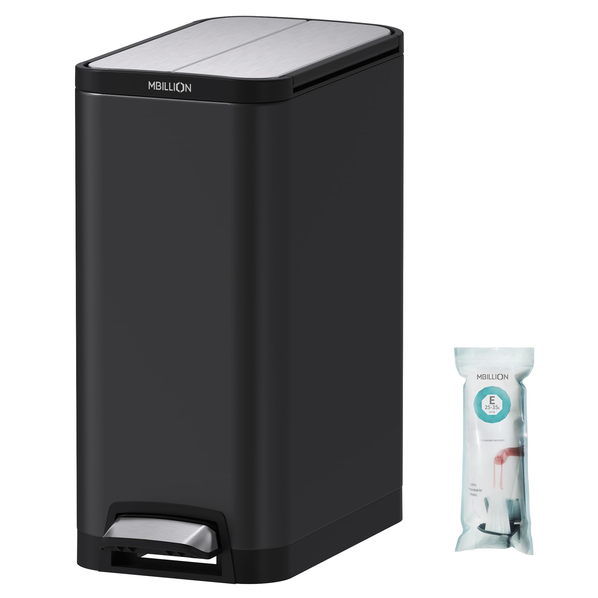 Mbillion ゴミ箱 おしゃれ スリム ペダル式 ごみ箱 ステンレス 38リットル バスルーム ゴミ箱 消臭 ダストボックス 大容量 生ゴミ ゴミ箱 インナーバケット付き 密閉 音無し キッチン