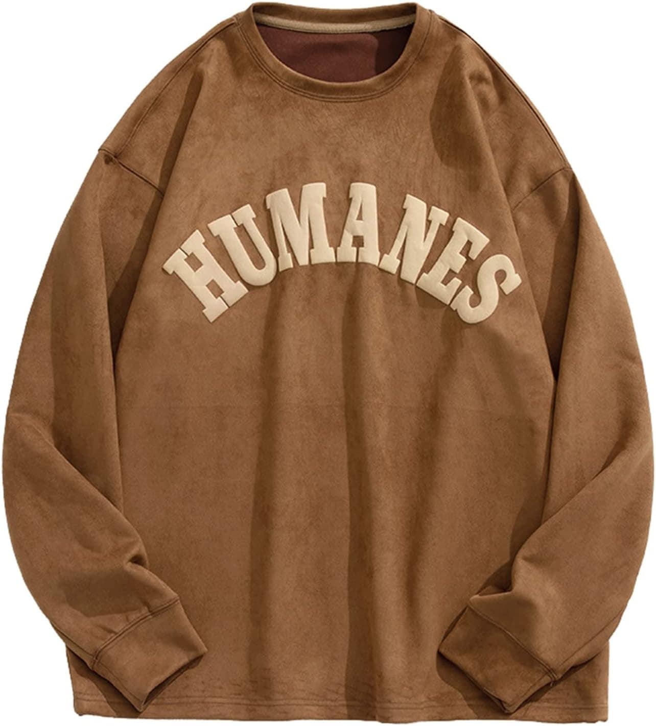 パーカー トレーナー メンズ スエード 長袖シャツ インナー 英字柄 レディース カジュアル シンプル カッコイイ 丈長め オーバーサイズ 丸襟 体型パカー 春秋服 プルオーバー ソフト オシャレ 通