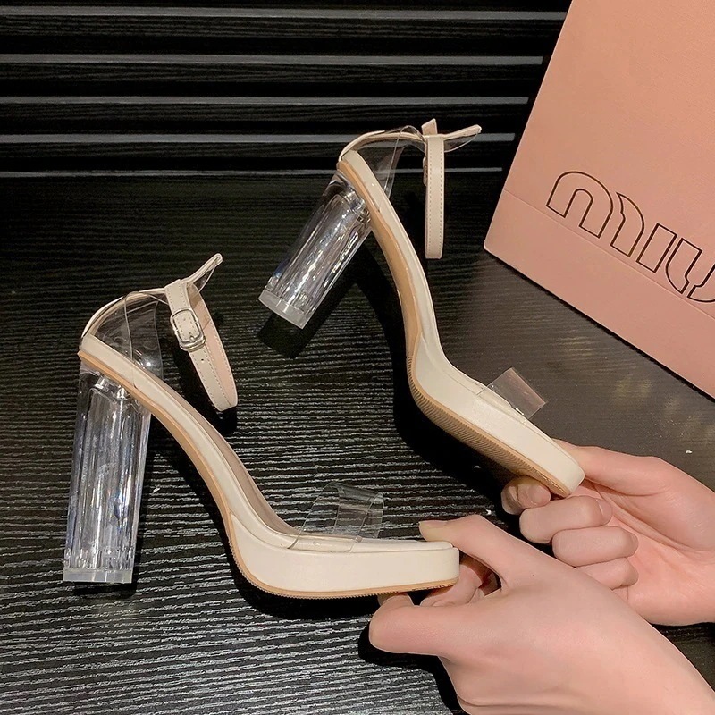 9cm ハイヒール女性2025新クリスタルミッドソールサンダル女性 韓国人气 通気 ストラップサンダル 10cm レディース 春夏 厚底サンダル スポーツサンダル ビーチ フラットサンダル