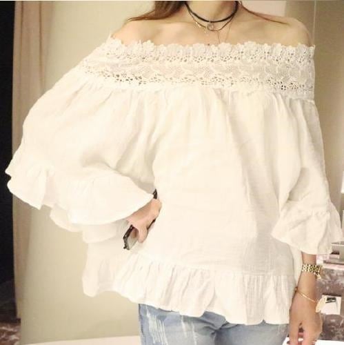 2145.オフショルダー レース トップス（ホワイト）