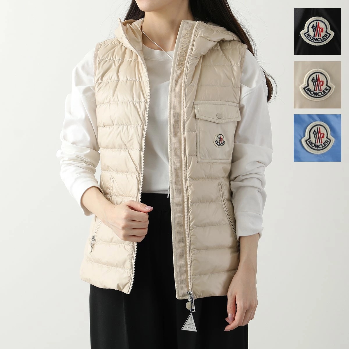MONCLER モンクレール ダウンベスト GLYGOS 1A00028 595ZZ レディース ジレ ナイロン フード付き ロゴ カラー3色