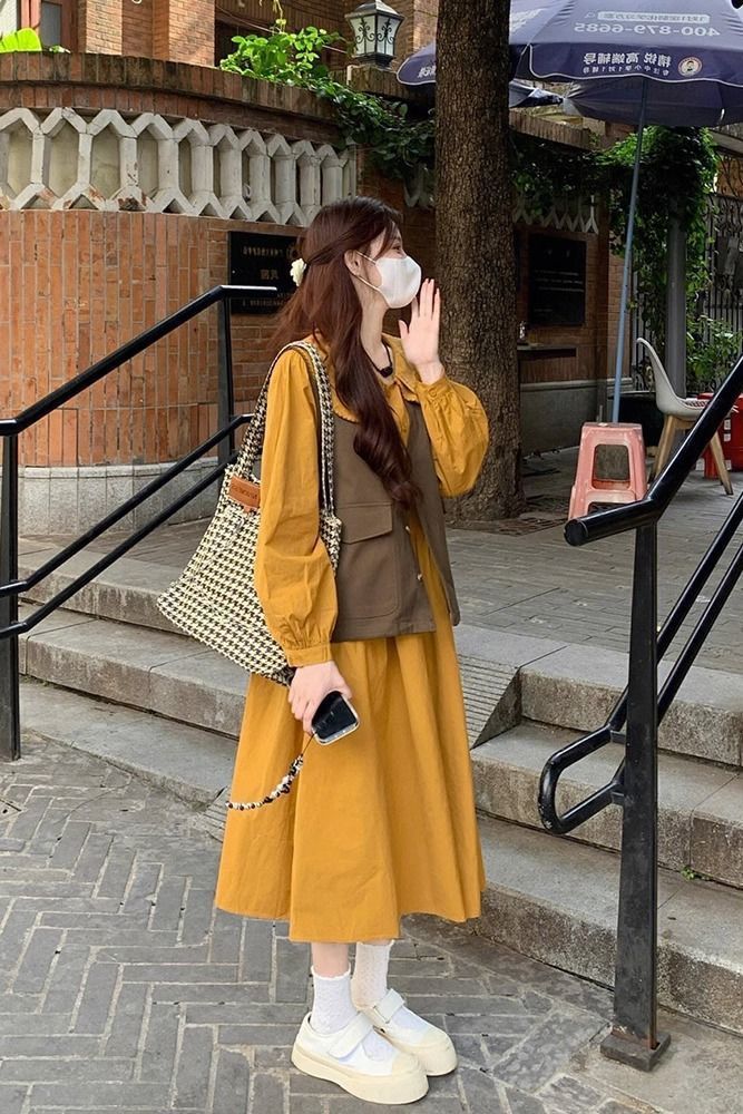 ファッションスーツ女性春秋ゆったりサイズベストベストベストベストベストベストベスト+ドールネックワンピースの2点セット