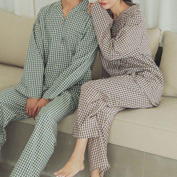 モネチェック男女共用カップルパジャマ 上下セット_P313868219