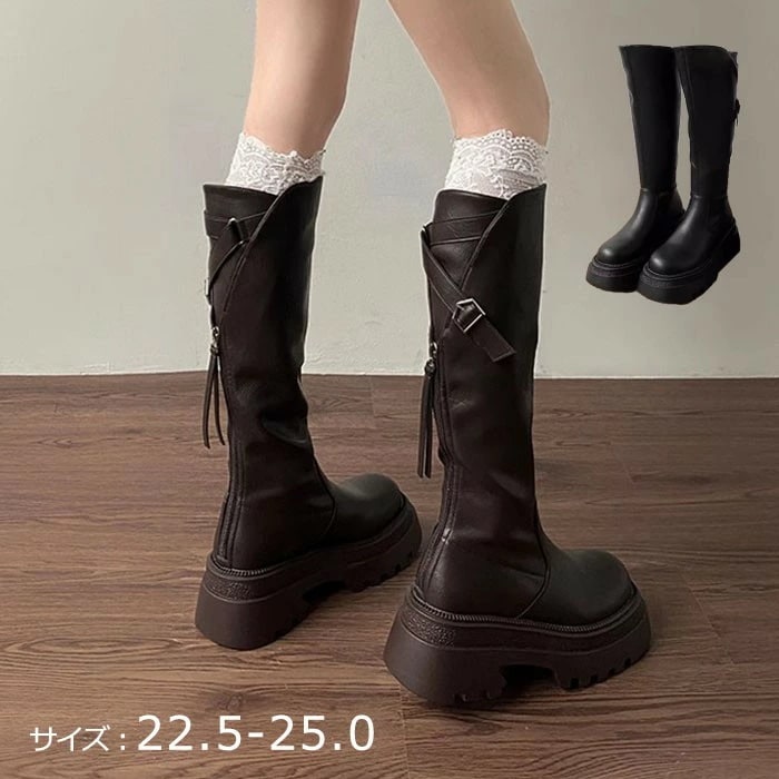 ロングブーツ レディース ブーツ 美脚 シューズ ファッション ロング丈 靴 秋 冬 春 20代 30代 40代 ローヒール スムース 黒 おしゃれ セクシー 可愛い 韓国 ゆったり de082n1n