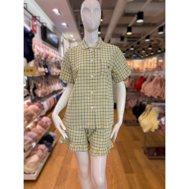 [坡州店] [] ソルブ リップル先染め小チェック女性パジャマ (YE) SPA2401W