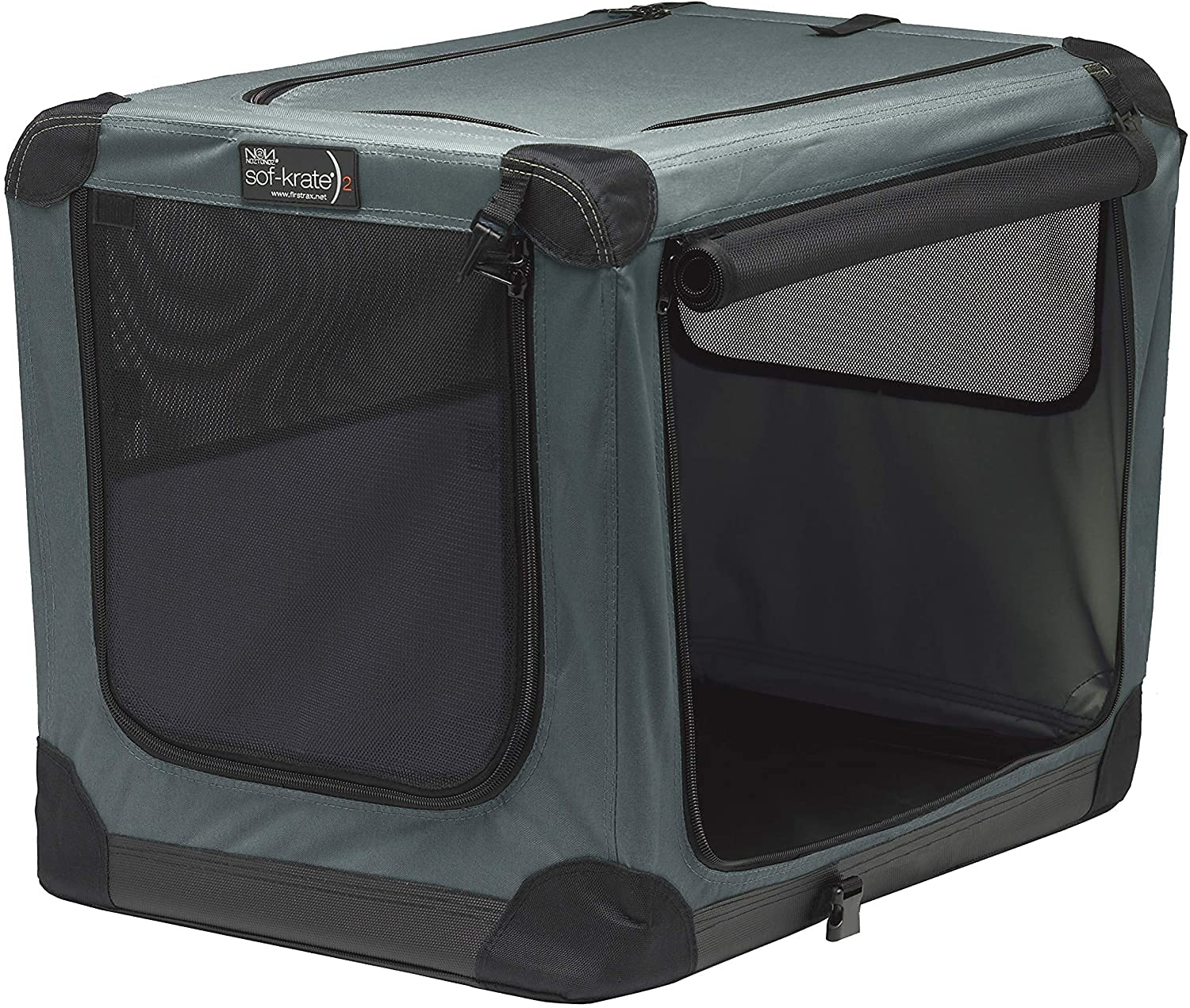 即日発送 ファーストラックス (FIRSTRAX) ソフ-クレート n2 グレー Mサイズ 対応ペット参考体重13.6 (奥行66 x 横幅46W x 高さ53 cm) 3面ドア＆メッシュ加工で通気性
