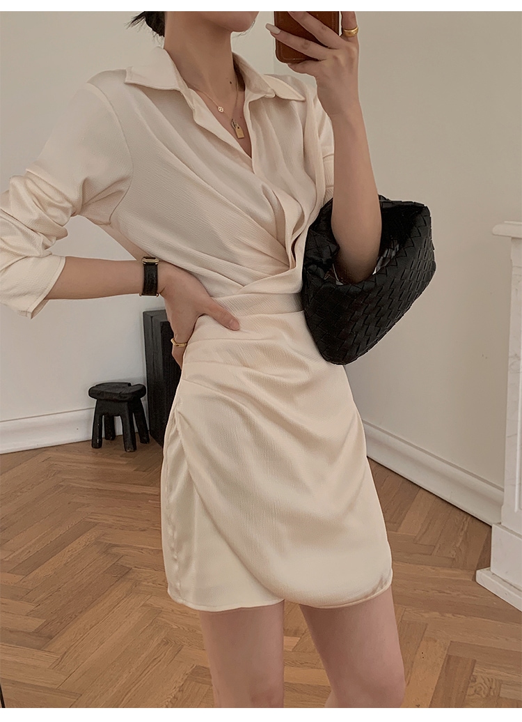 レディース ファッション エレガント 上品 ドレス 女性 秋 長袖 ウエスト V ネック シャツ スカート シャンパン ＳＭＬXL かわいい 大人可愛い きれいめ シンプル カジュアル 大人 上品