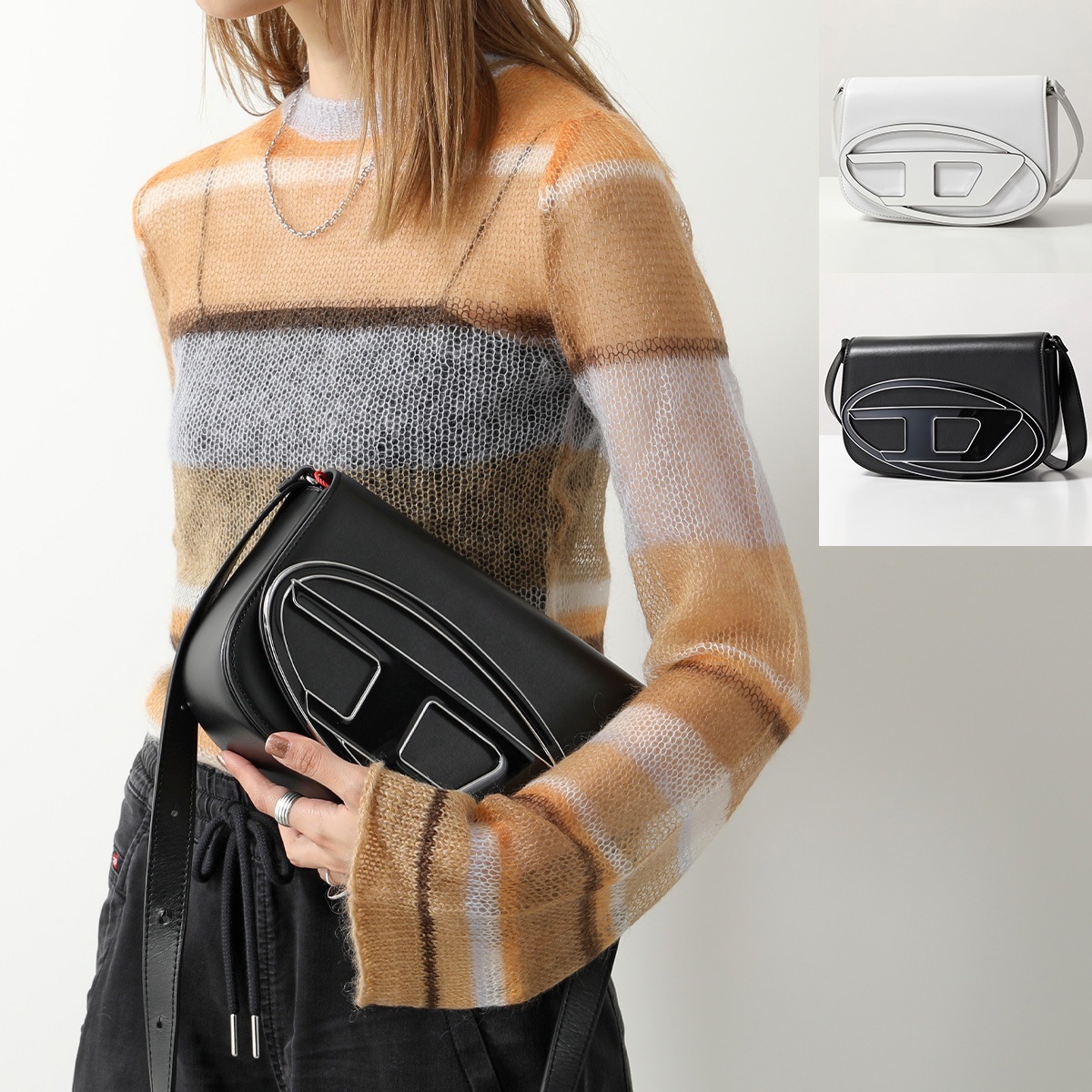 DIESEL ディーゼル クロスボディバッグ 1DR M X09568 PR818 レディース ショルダーバッグ レザー オーバルD メタルロゴ 鞄 カラー2色