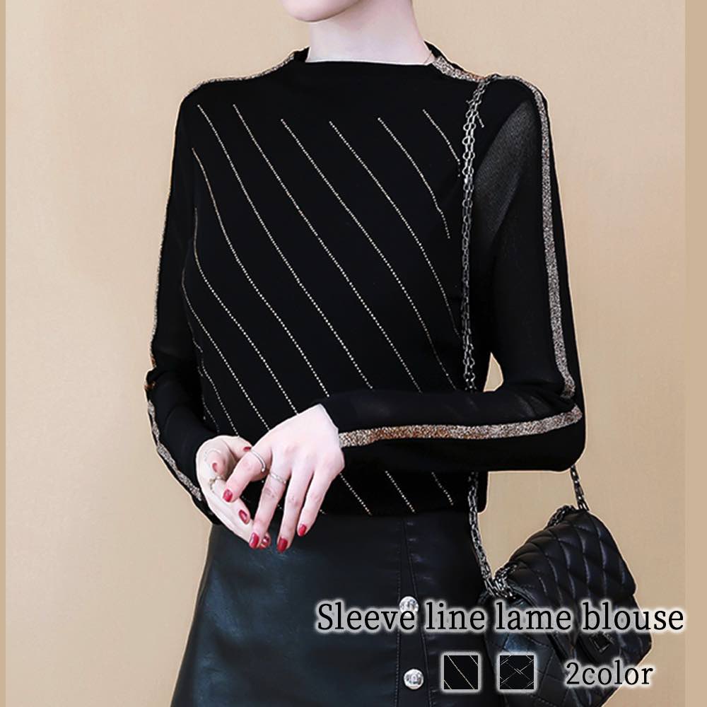Tシャツ レディース 袖ラインラメブラウス カットソー スポーツ ゆったり キャンバー 人気 ブランド 無地 ロング 暖かい ブラウス ブラック 40代 春 おしゃれ シャツ 大人 秋 カジュアル ロ