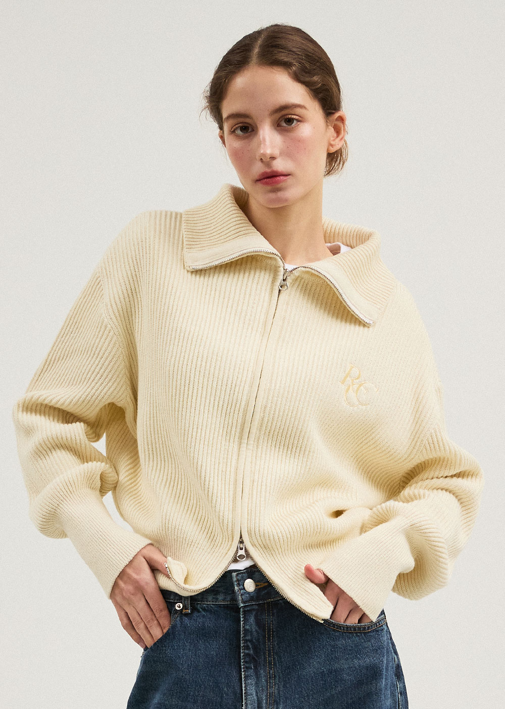【ROCCI ROCCI】 RCC KNIT ZIPUP CARDIGAN : BUTTER