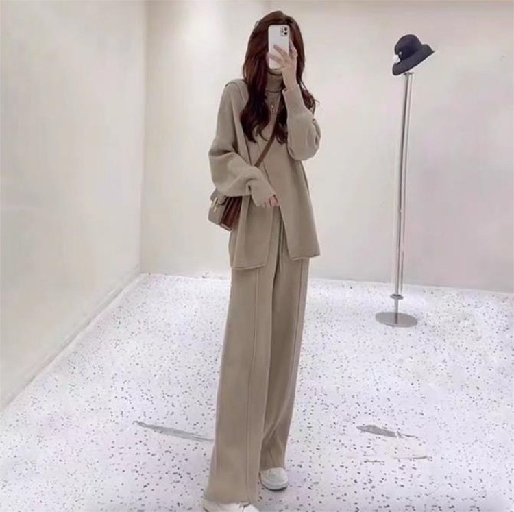 早い者勝ち ワイドパンツ セーター ロングパンツ ニットトップス エレガント スリム 2点セット 減齢