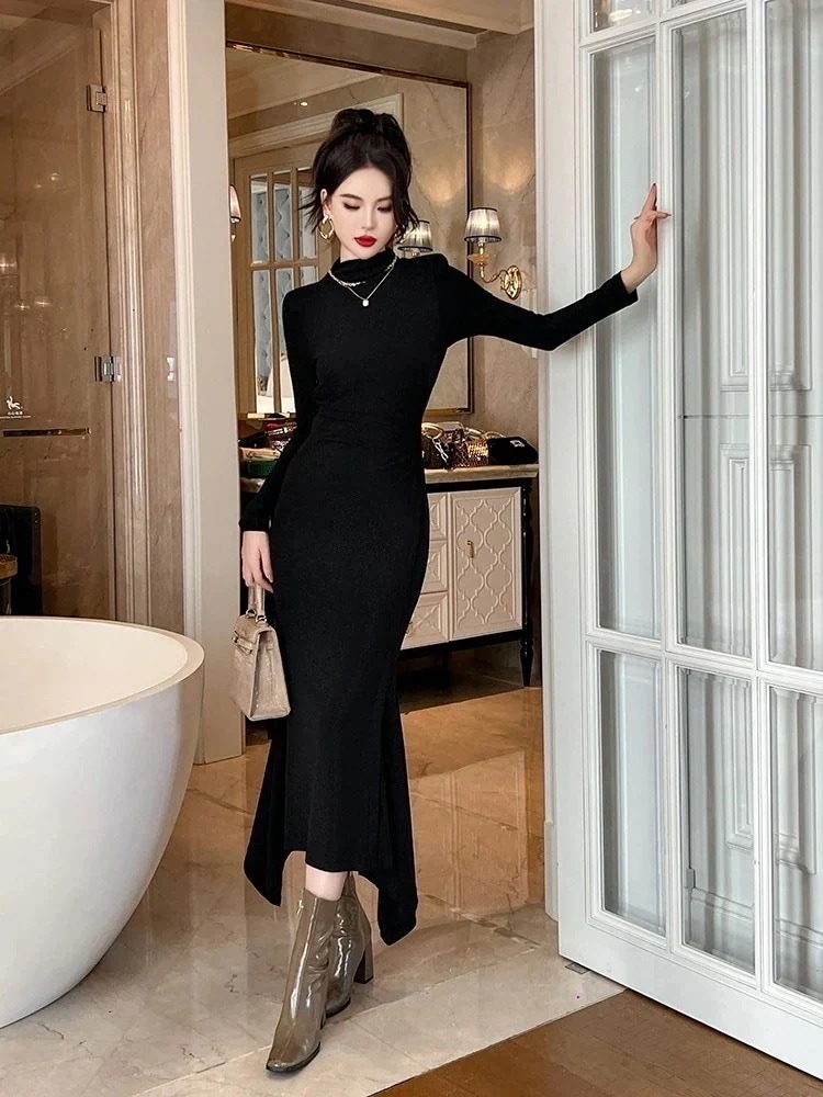 秋冬 ワンピース マーメイド ベーシック パーティードレス キャバ 着痩せ 大人 お呼ばれ 同窓会 披露宴 卒業式 結婚式 ウェディング 二次会30%までに制限