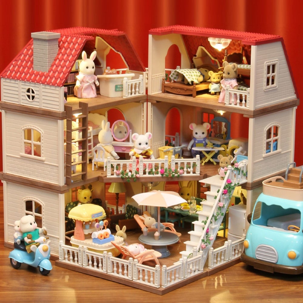 ライトなしごっこ遊び用ミニチュアシーンアクセサリーおもちゃ森のヴィラファミリーハウス女の子向けギフト装飾品