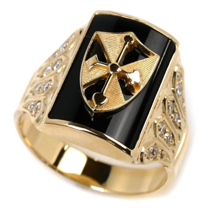 Sympathy of Soul シンパシーオブソウル K14YG イエローゴールド リング・指輪 オニキス ダイヤモンド0.23ct 18.5号 13.4g メンズ 中古 美品