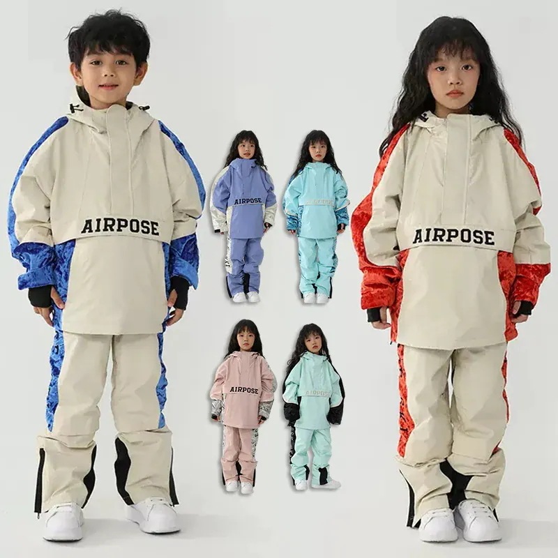 【急速出荷!】スノーボード ウェア キッズ 上下セット セットアップ スノボウェア スキーウェア 女の子 男の子 子供 ジャケット ロングパンツ 配色 2023 子どもウェア A89