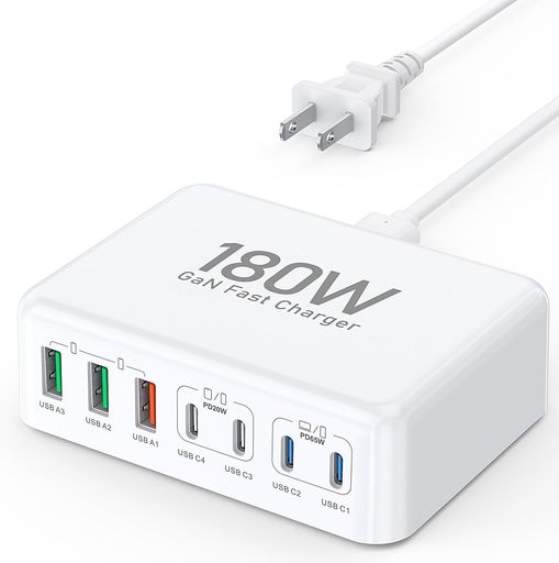 180W 急速充電器 7ポート USB 充電器 MACBOOK 充電器 超軽量 MAC充電器 TYPE-C USB コンセント IPHONE 急速充電器 タイプC 充電器PD3.0/QC3.0規格 P