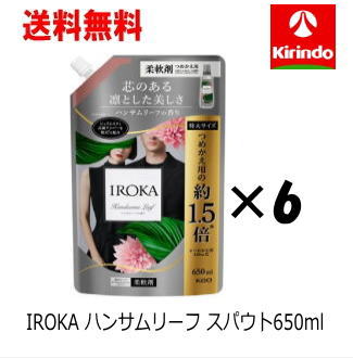 送料無料 フレアフレグランス花王IROKA柔軟剤 イロカ 液体 柔軟剤 香水のように上質で透明感あふれる香り ハンサムリーフの香り　スパウト　650ml×6個プレミアム柔軟剤