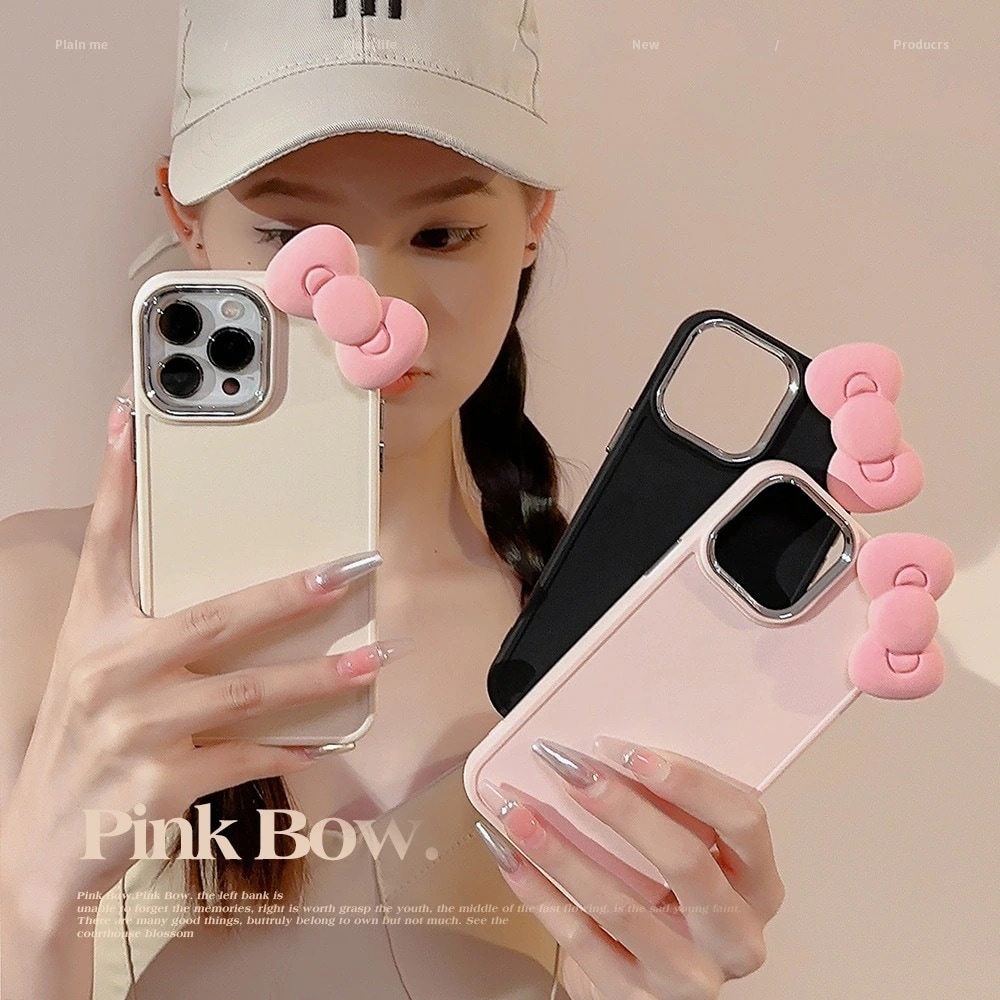 iphone 携帯電話ケースに適したかわいいピンクのリボン iphone 12 立体シンプル 13 シリコン 14 プロマックス セット