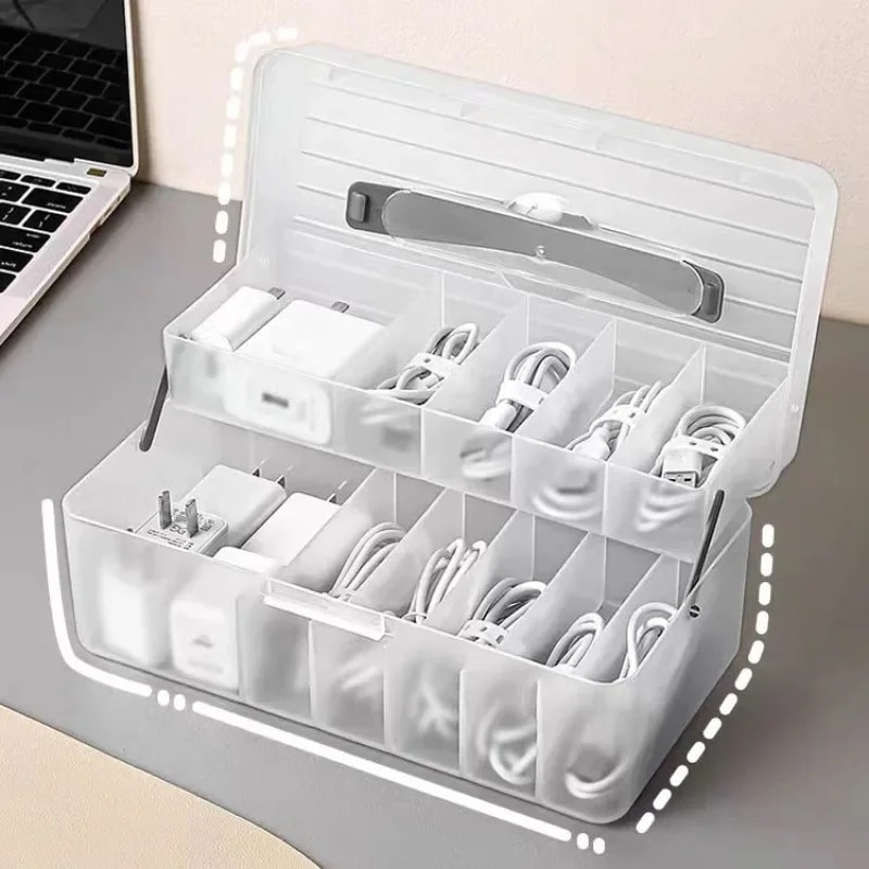 データケーブルオーガナイザーボックス蓋付きポータブル充電ケーブル管理USBコードソーターデスク電子アクセサリーオーガナイザー家庭用