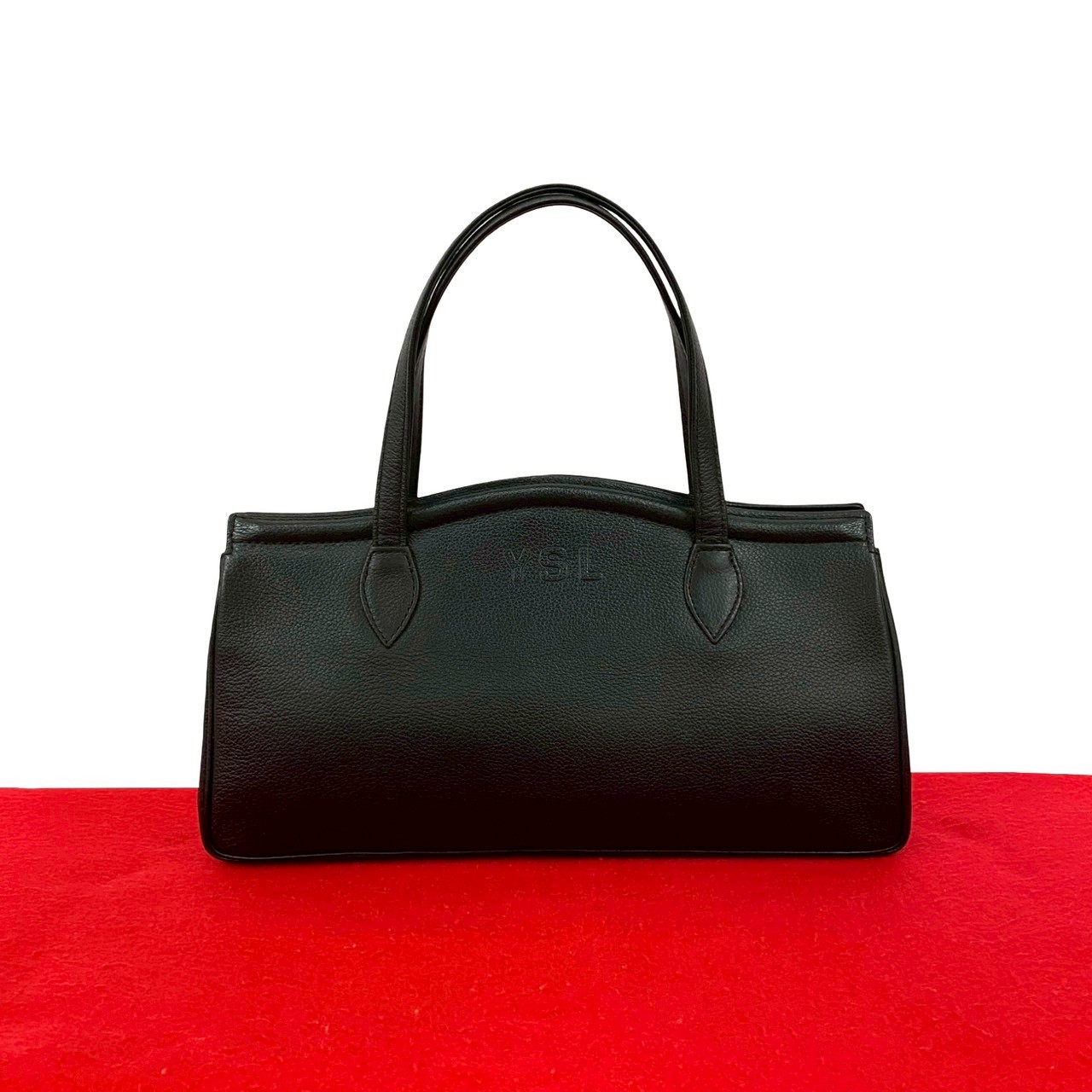 ヴィンテージ YSL ロゴ エンボスハンドバッグ レザー ブラック 25958