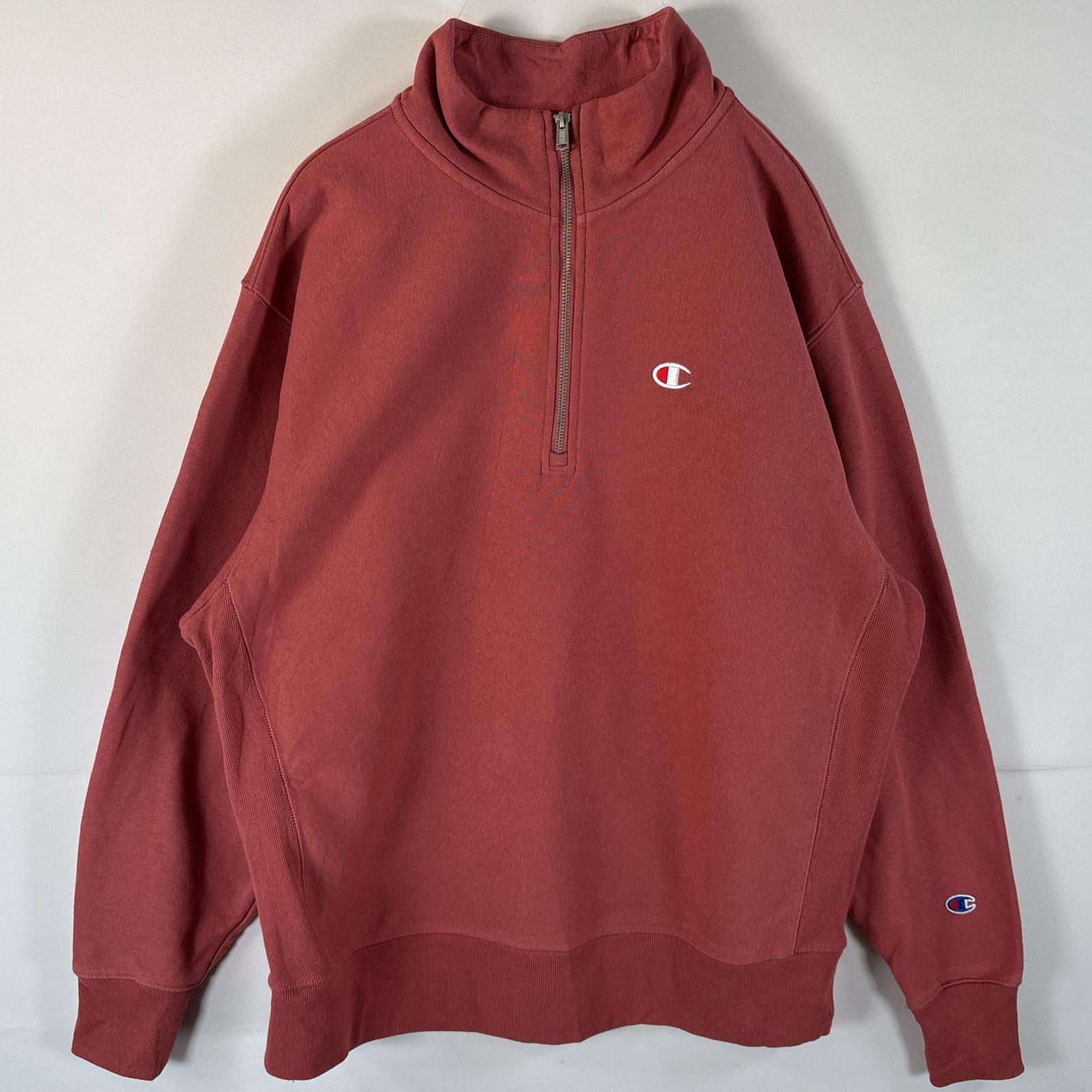 古着 スウェット ハーフジップ リバースウィーブ 大きいサイズ ワンポイントロゴ刺繍 トレーナー 2X LARGE ブラウン系 メンズ