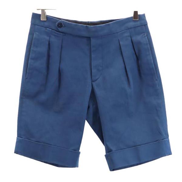 イタリア製 ストレッチ ショートパンツ 44 青 NAPOLI ボタンフライ メンズ